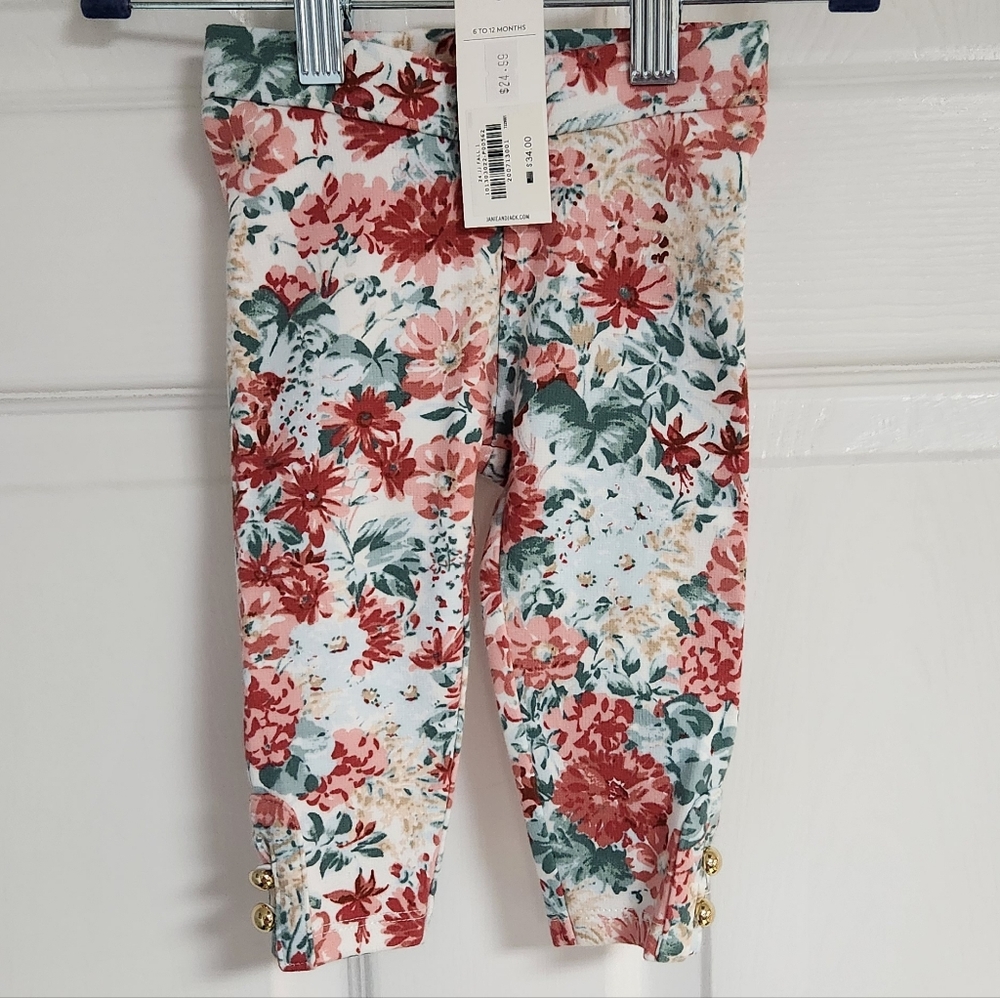 Janie and Jack Red and Green Floral Leggings